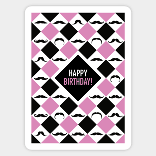 Happy Birthday! Mustaches Black & Pink Sticker